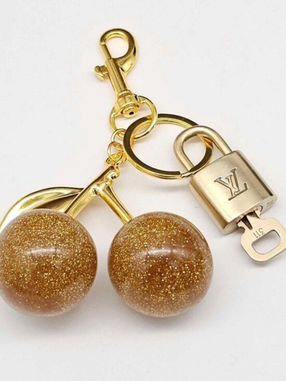 Authentic LV Gold Padlock 🔒 Unbranded Cherry Keychain for Louis Vuitton Bags - Picture 8 of 8